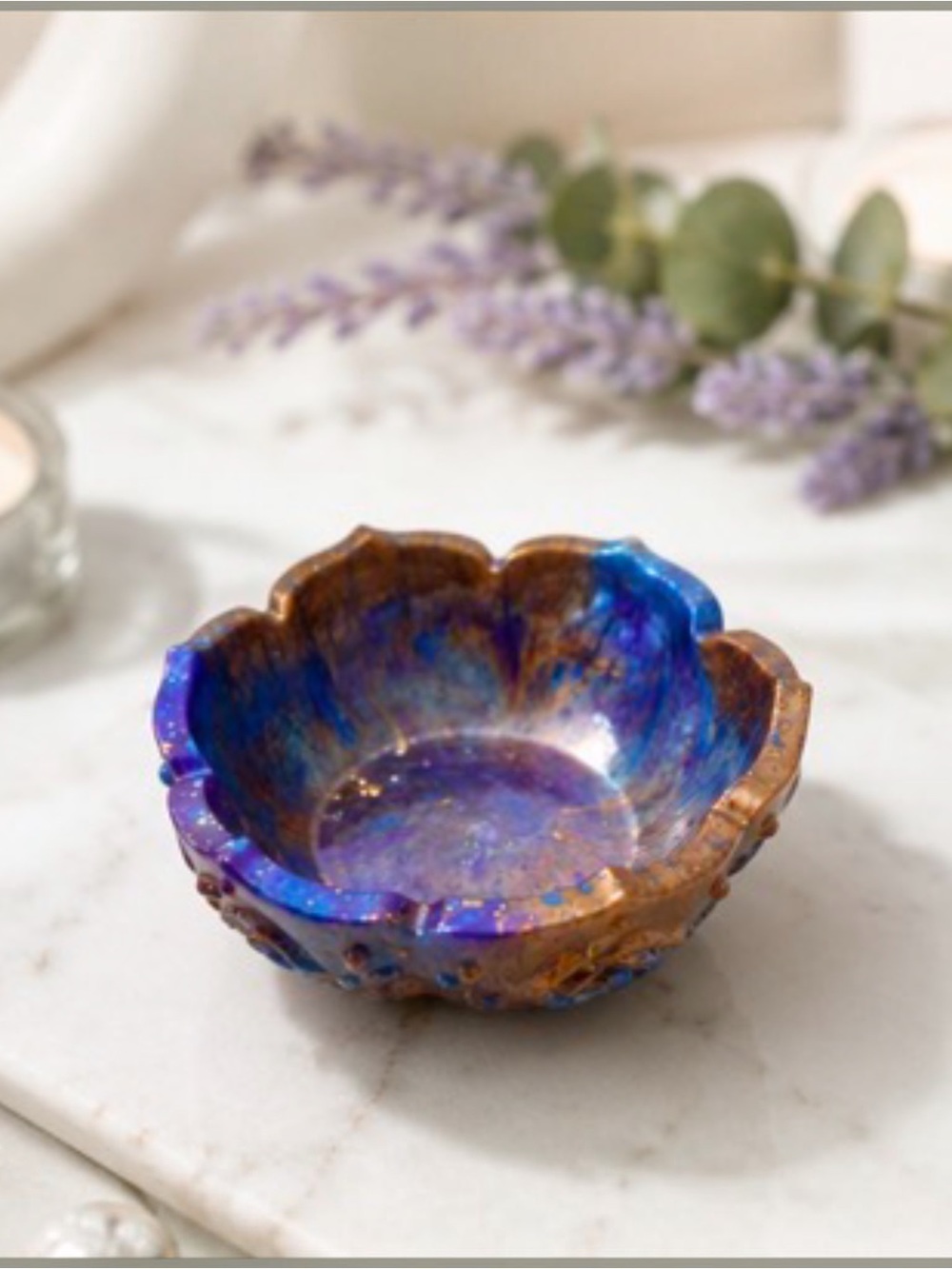 Handmade Iridescent Resin Trinket Dish in Blue and Brown